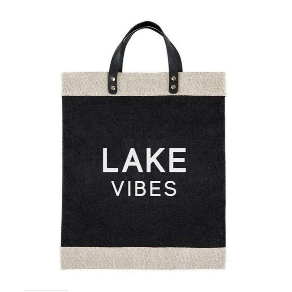 High End Quality Jute Black Market Tote w/Leather LAKE VIBES Nwt MSRP$44